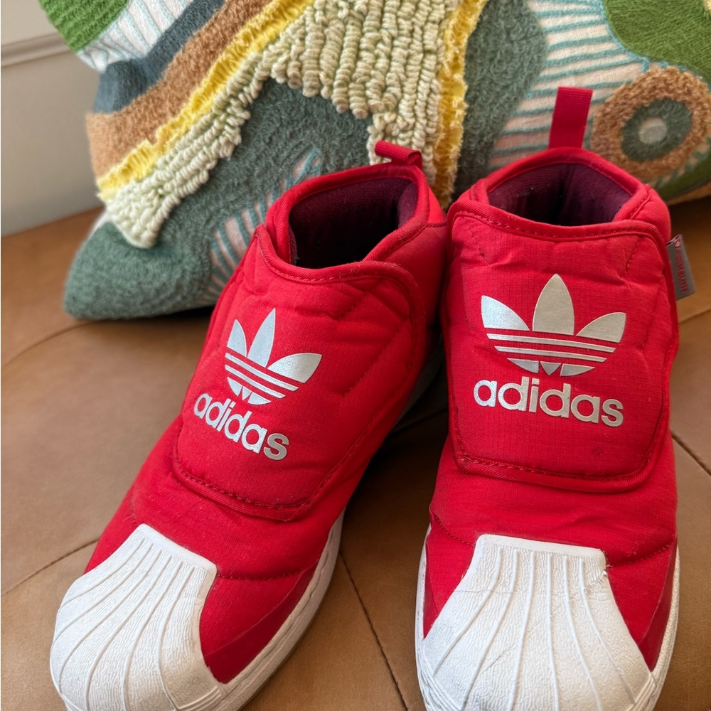 adidas Kids Red Slip-On Sneakers with White Shell Toe